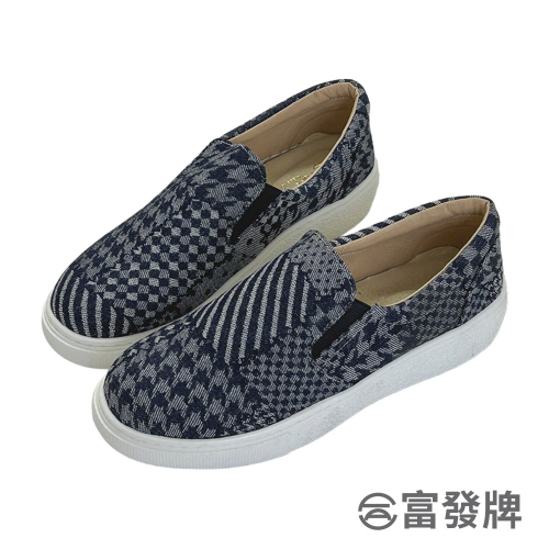 【富發牌】經典織紋拼接懶人鞋-藍 1BC95 女鞋 懶人鞋 富發牌懶人鞋 便鞋 包鞋 厚底懶人鞋 厚底鞋 富發