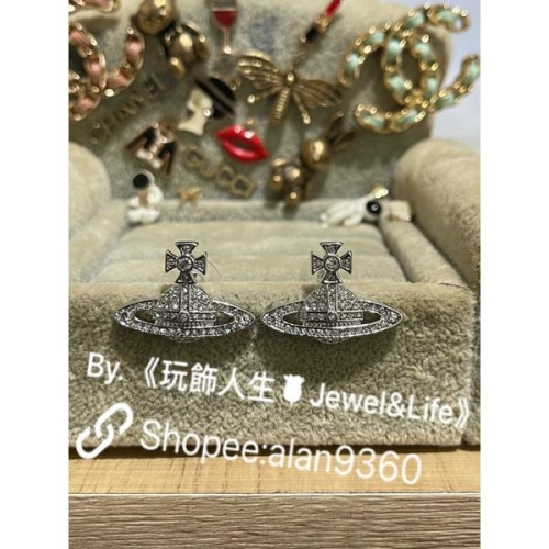 viviennewestwood 經典 星球 水鑽 亮銀色 造型 耳環