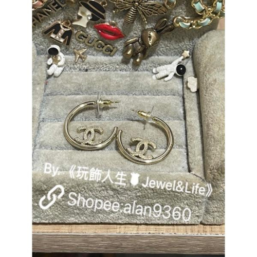 CHANEL 香奈兒 超美 淡金色 半圓 百搭 二手 素面 麥穗 造型 耳環