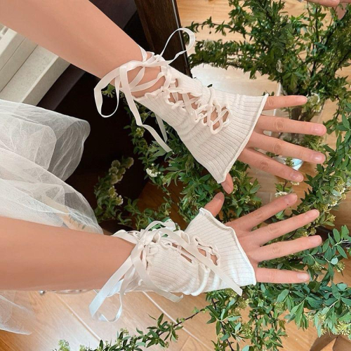 ??????｜隔日到貨｜y2k千禧年辣妹木耳邊DIY綁帶手袖洛麗塔jk百搭少女絲帶手套女