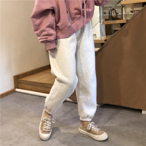 加厚休閑運動褲女秋冬高腰顯瘦加絨哈倫褲學生百搭九分褲