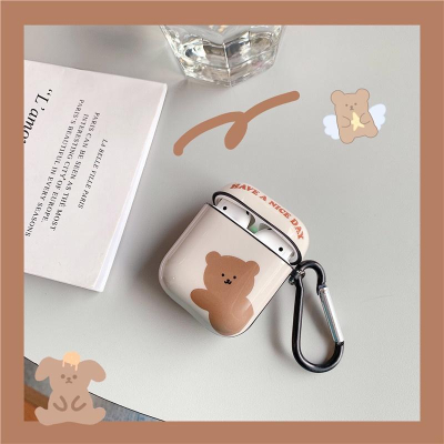 可愛2D韓風平面熊 AirPods/AirPods Pro 保護套 IMD工藝，防塵防汙，360度全方位保護 附快速扣環