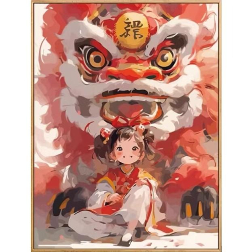 [台灣現貨含運]十字繡材料包50*63cm中格三股 醒獅女孩 滿繡 DIY 滿綉