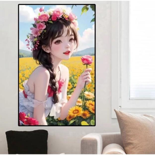 [臺灣現貨含運]十字繡材料包50*77cm 中格三股 動漫女孩 自己繡 DIY線繡 手工 客廳臥室 滿繡