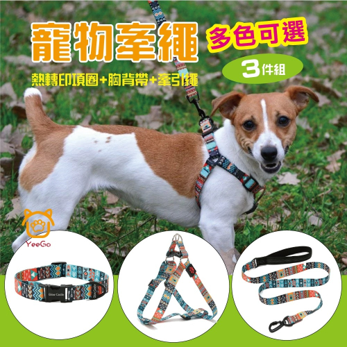 【擊掌寵物】熱轉印項圈+胸背戴+牽引繩組合 狗牽繩 胸背帶