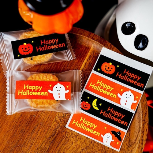 ▪3張入/共36枚▪萬聖節南瓜幽靈長條封口貼/萬聖節裝飾貼紙/Happy Halloween節日派對禮物封口貼/手帳貼紙