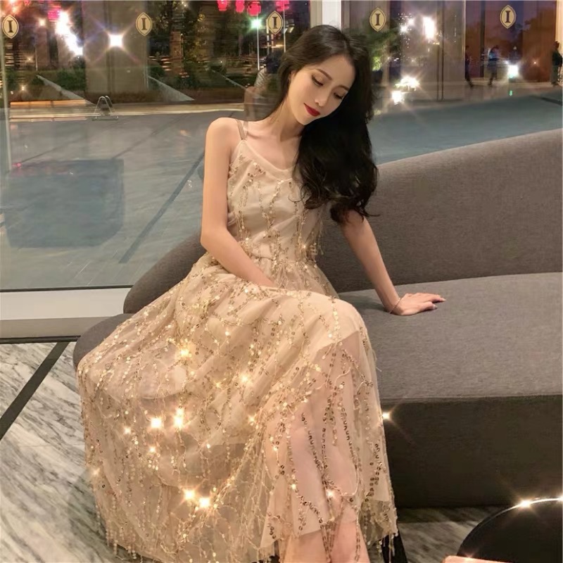❤️現貨在台，S- XL 中大尺碼 大碼 亮片 露背 美背 長裙 禮服 洋裝 洋裝 禮服 渡假