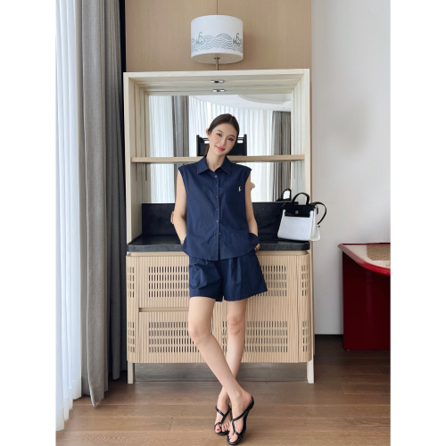 RL polo 套裝 短褲 無袖襯衫 春夏最新款經典logo刺繡休閒套裝 ?無袖翻領上衣+短褲 logo標識刺繡點綴