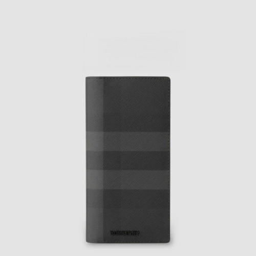 Check Continental Wallet 品牌字母徽標 經典格紋皮革長夾｜炭灰色｜對折｜16卡｜