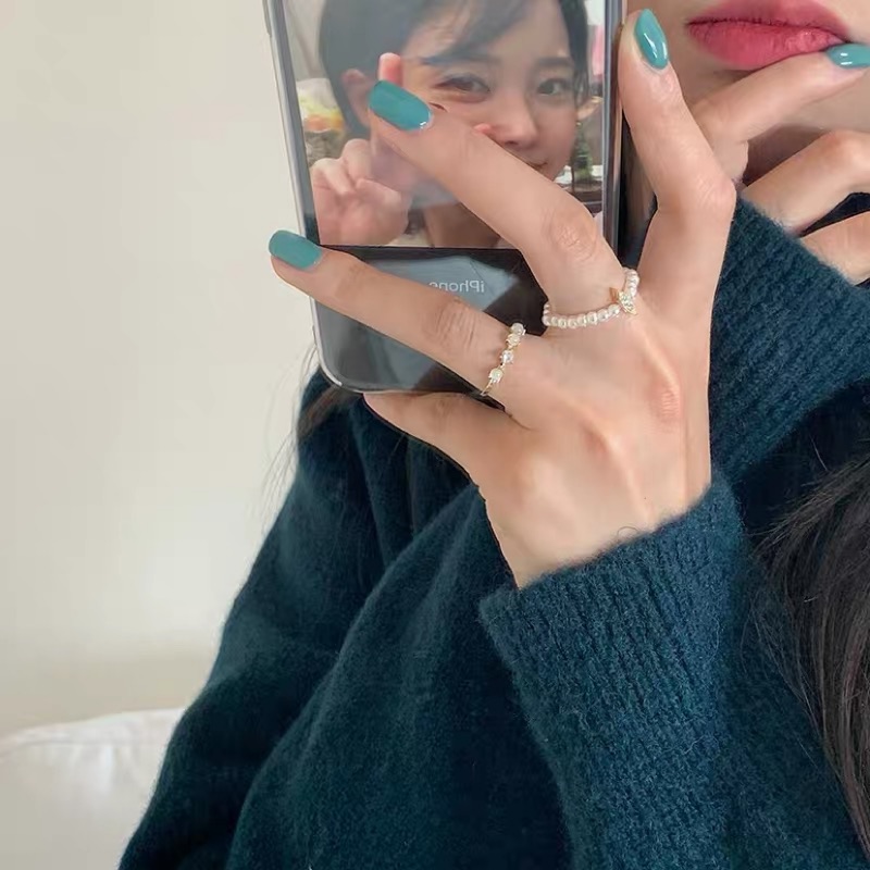 ❤️現貨在台，2件組 性感 女神 顯瘦 修長 溫柔 珍珠 戒指 套裝 韓國 簡約 氣質 高質感 指環