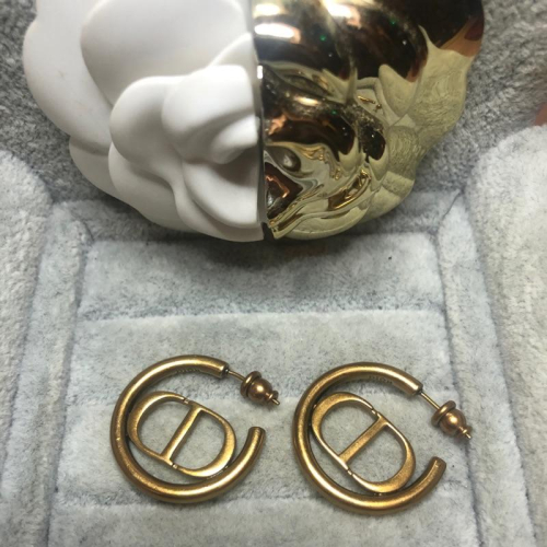 DIOR 經典 古銅金 復古 C圈 logo 二手 耳環