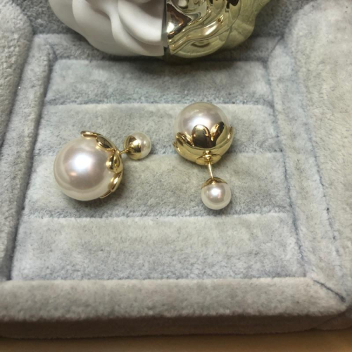 DIOR 經典 雙珍珠 二手 金色花瓣 氣質 耳環