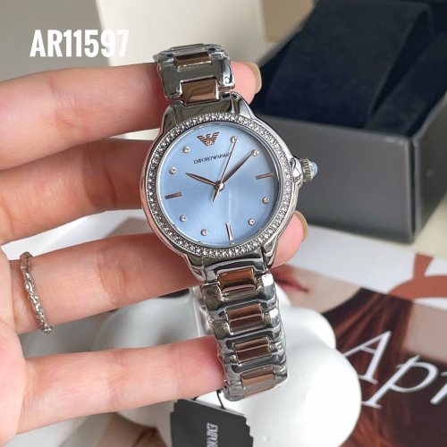 阿瑪尼 Emporio Armani 晶鑽圈 藍面鋼帶女錶 AR11597