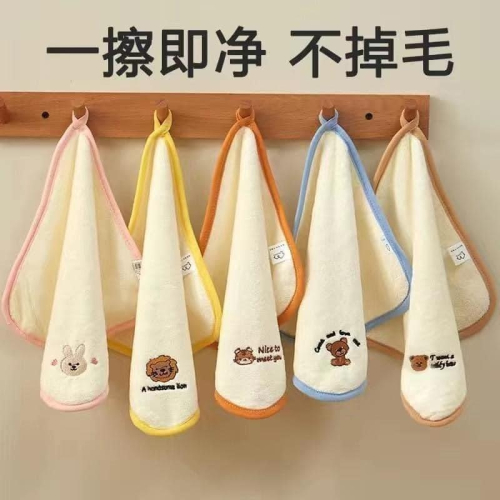 兒童小動物刺繡超柔珊瑚絨小方巾(一組5條)