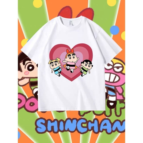 ?S-3XL大尺碼 蠟筆小新+飛天小女警 搞怪短袖T恤 oversize大碼女裝上衣棉tee?