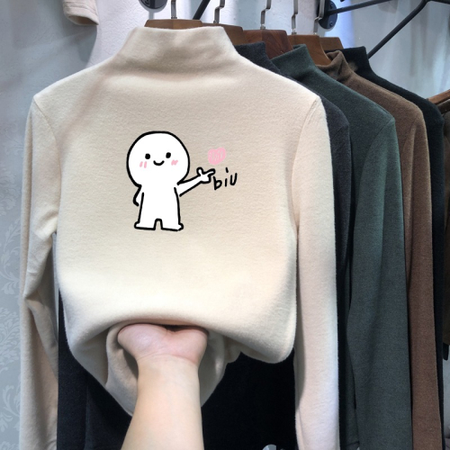 德絨半高領打底衫女秋冬新款修身內搭洋氣保暖自發熱長袖上衣