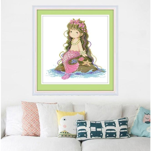 [臺灣現貨含運]十字繡材料包35*35cm 中格三股 小美人魚 DIY線繡 手工 客廳臥室 非滿繡