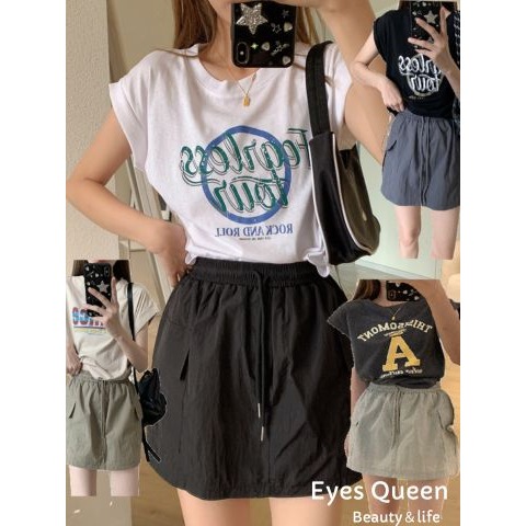 [Eyes Queen]現貨 工裝半身裙 抽繩高腰包臀裙 A字短裙 高腰抽繩短裙 短裙 工裝裙 半身裙