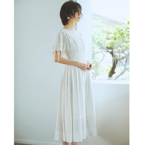 Snidel 精美雕花蕾絲褶飾洋裝 禮服 婚禮 純白1號 SWFO202033