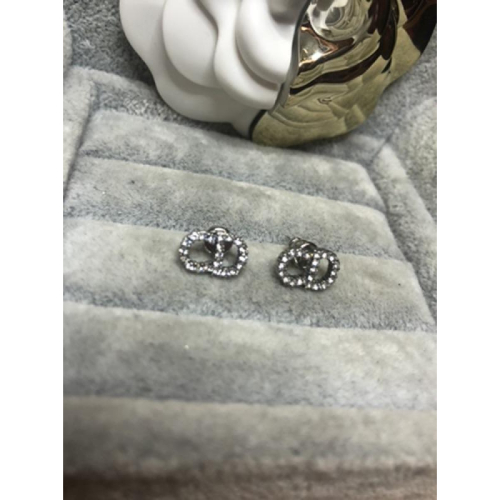 DIOR 經典 二手 迷你 銀色 CD 基本款 水鑽 耳環