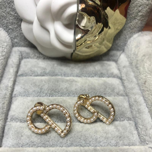 DIOR 經典 金色 CD logo 二手 珍珠耳環