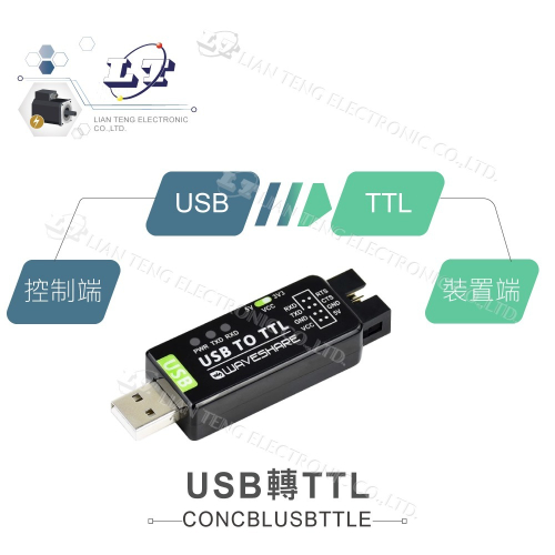 聯騰．微雪 USB轉TTL／FT232RL 8PIN 工業級傳輸線｜嵌入式燒錄／模組通訊推薦線材