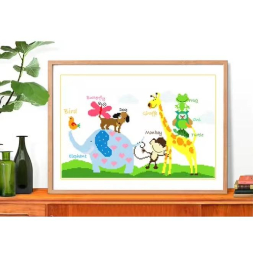 [臺灣現貨含運]十字繡材料包48*31cm 中格三股 可愛小動物 DIY線繡 手工 客廳臥室 非滿繡