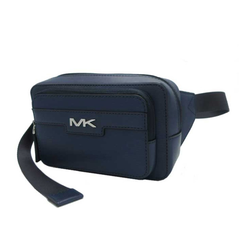【MICHAEL KORS】素色皮革拉鍊腰包-深藍