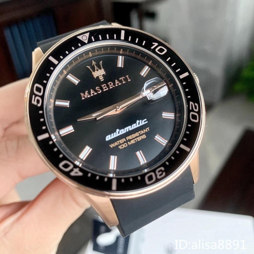 MASERATI瑪莎拉蒂手錶 橡膠錶帶機械錶男 大直徑機械錶 商務男錶 休閒運動全自動機械手錶男R8821140001