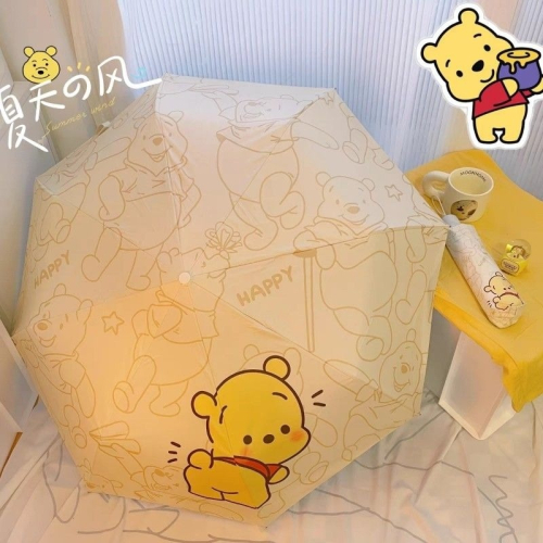 現貨? 維尼熊 噗噗遮陽傘黑膠 晴雨 兩用 便攜 防紫外線 可愛 高顏值傘 超可愛 雨傘 手動傘 自動傘