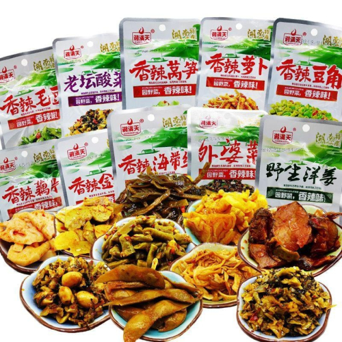 台灣發貨，百年蔡林記，湘滿天香辣豆角28克，香辣萵筍香辣土豆28克，香辣金針菇20克，香辣蘿蔔28克，海帶28克。