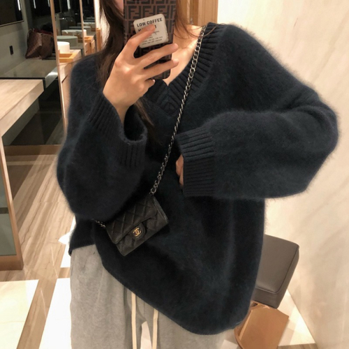 年新款慵懶風浣熊絨毛衣女秋冬季外穿加厚上衣設計感小眾爆款
