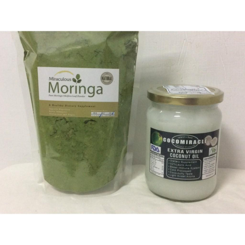 辣木/椰子油健康優惠組：辣木葉粉辣木粉加奇蹟牌冷軋椰子油，冷壓第一道椰子油！可以拿來油漱口，也可以護髮護膚