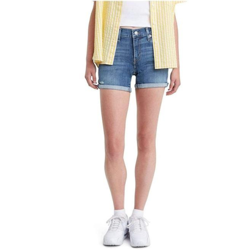 【女款24-34腰優惠】美國LEVI S Mid Length Shorts 深藍 水洗 彈性 中腰修腿 牛仔短褲 熱褲