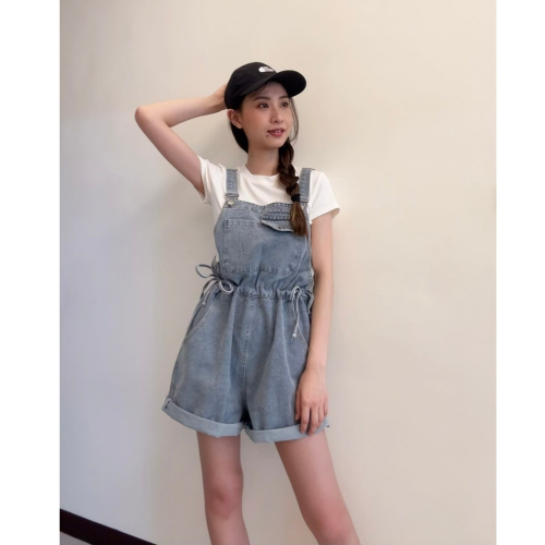 8863228俏皮收腰綁帶牛仔吊帶短褲