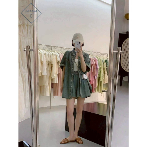?Lu的平價衣櫃??現貨1002-39✔️韓系率性質感個性百搭休閒牛仔短褲套裝#兩件套#短褲#牛仔#短袖#套裝