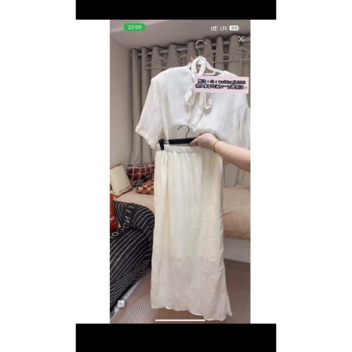 杏色光澤感波紋套裝 走走日韓直播套裝