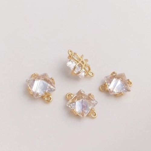 宏雲Hongyun-Ala-0801－－－14K包金保色鑲嵌方形鋯石雙吊配件diy手工飾品材料手鏈耳環連接件