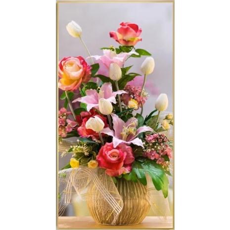 [臺灣現貨含運]十字繡材料包56*100cm中格三股 玫瑰花 藝術花瓶 掛畫風景 客廳新款臥室小幅手工自己繡