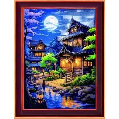 [臺灣現貨含運]十字繡材料包50*50cm中格三股 夜色小镇 客廳大幅 線繡 手工 滿繡 自己繡