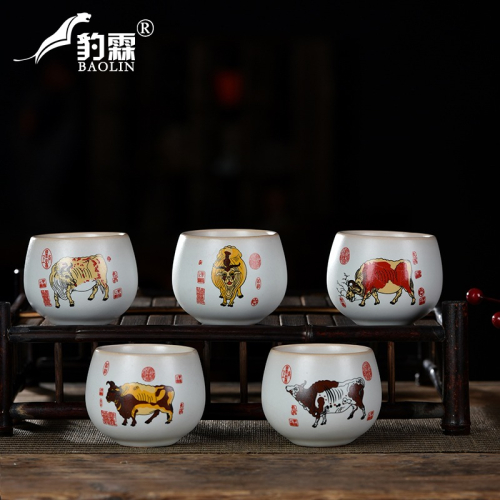 新款五牛圖窯變茶杯主人杯功夫茶杯陶瓷素杯品茗杯單會議杯辦公室