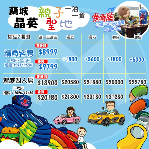 (瑪利歐精選館獨家優惠商品)宜蘭親子人氣王~蘭城晶英酒店『精緻2人房住宿』含五星早餐+設施無限進出