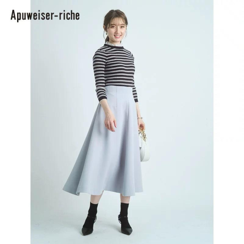 Apuweiser-riche 三千金 簡約復古A字花苞裙 粉藍1號