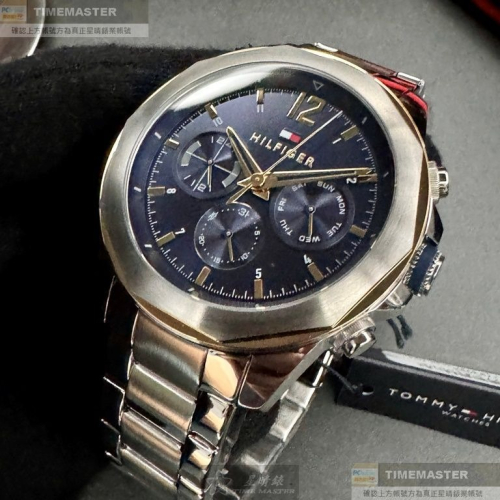 TommyHilfiger:手錶,型號:TH00052,男錶46mm銀錶殼寶藍色錶面精鋼錶帶款