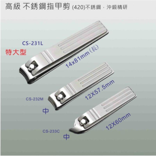 正420高級不銹鋼指甲剪/特大款修甲剪、刀口韌利/指甲刀(CS-231L)