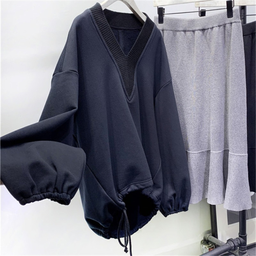 waitmore超火cec衛衣女春秋寬松韓版ins潮慵懶風bf學生V領上衣服