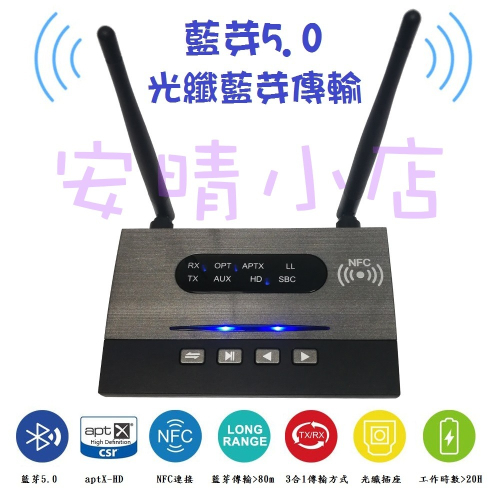 【BLUE】遠距離 數位光纖藍芽5.0 傳輸器 發射器 接收器2合1 3.5耳機孔轉藍牙 長距離 可穿牆 訊號強