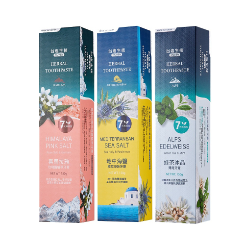 【超商取貨賣場】台鹽生技 綠茶冰晶薄荷/地中海鹽植萃淨味/喜馬拉雅玫瑰鹽植萃牙膏(150g/條)