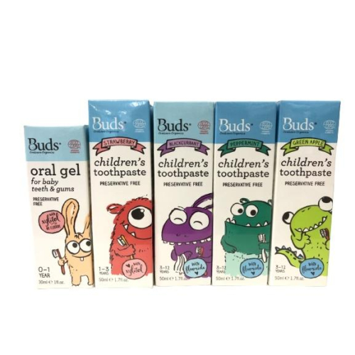 Buds芽芽 含氟牙膏 50ml (0-12歲適用) 1500PPM /原味青蘋果/草莓/黑加侖/薄荷 四口味