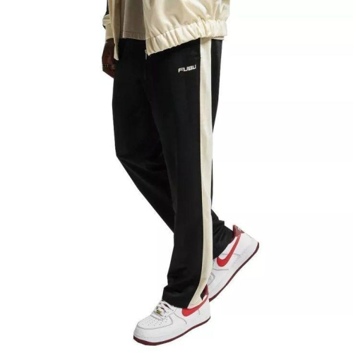 ｜長褲｜美國嘻哈時尚品牌 FUBU 黑色側邊米白色拼接撞色設計休閒褲 運動褲長褲 舒適慢跑褲 現貨僅一件 街頭饒舌潮牌